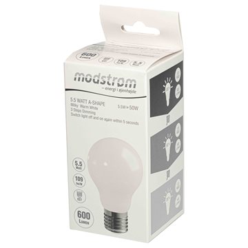 3-trin dæmpbar LED-filament pære hvid - E27 med 600 lumen - (svarer til 50W) MDAFA60M2D327C1  